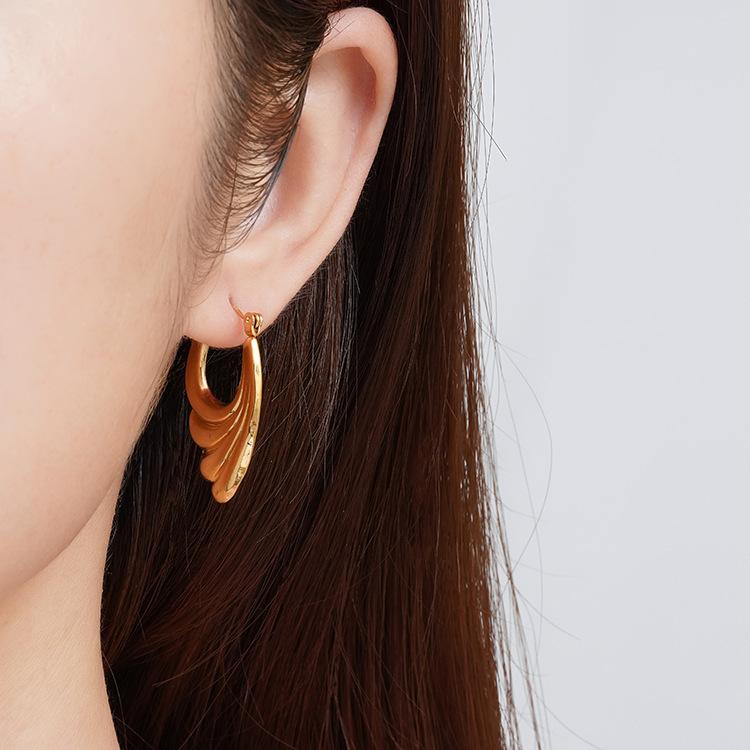 Горячая Распродажа Ретро Легкие Роскошные Литые Волны Крылья Персонализированные Взрывные Серьги Из Нержавеющей Стали 18-каратного Золота