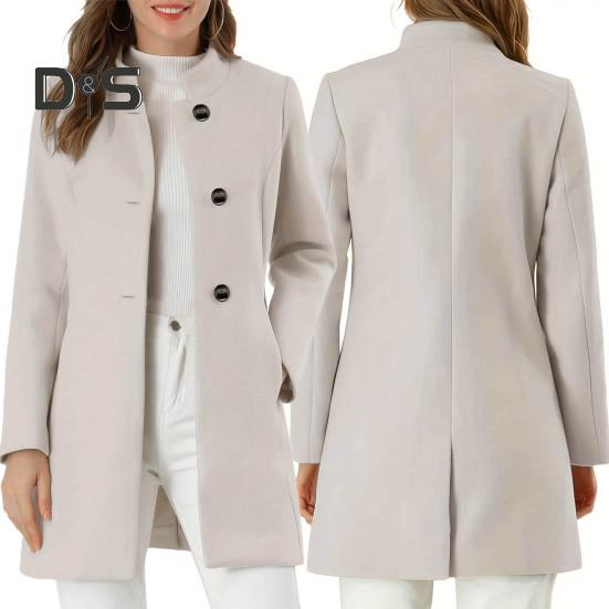 Зимнее осеннее женское пальто с воротником-стойкой и защитой шеи, длинный рукав, плотное теплое однобортное пальто с плотными теплыми карманами, средняя длина, женское пальто