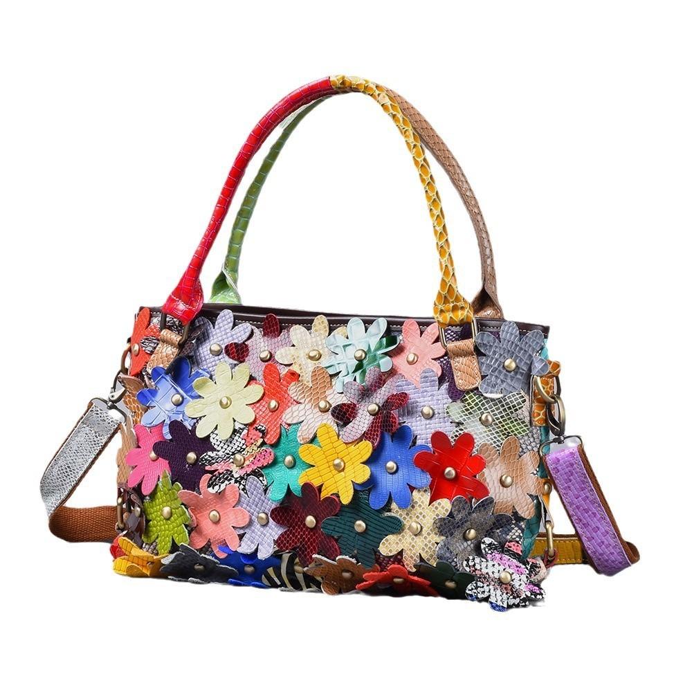 Genuine Leather Women's Handbag Snake-patterned Flower Color-matching Single-shoulder Lady's Handbag