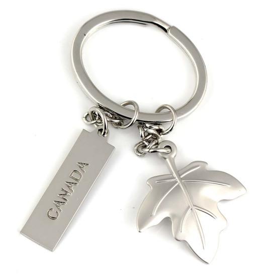 CANADA Letter Carved Maple Leaf Pendant Keychain Key Ring Holder