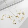 Elegant Four-Petal Flower Zirconia Jewelry Set Necklace Earrings Ring Bracelet Women Lightweight Luxury Fashion Accessory