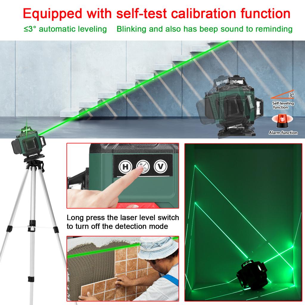 Multifunctional 16 Green Lines Laser Level 3 Degrees  Self-leveling Function Leveling Tool Omnidirectional