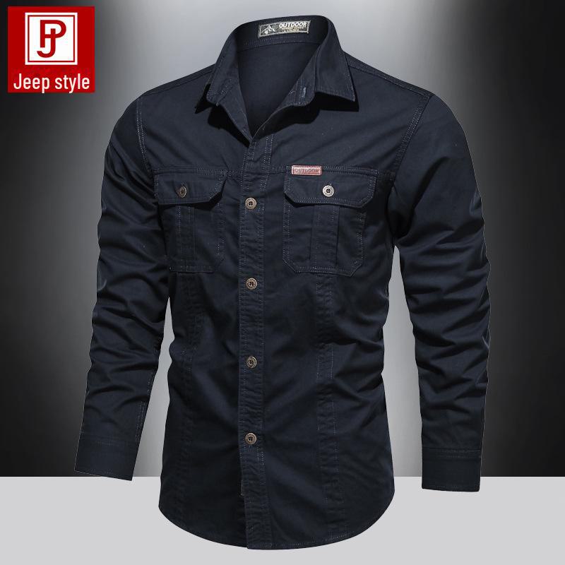 Мужская хлопковая рубашка с длинным рукавом: 2024 Весна и Осень Повседневная Свободная Куртка Для Работы На Открытом Воздухе