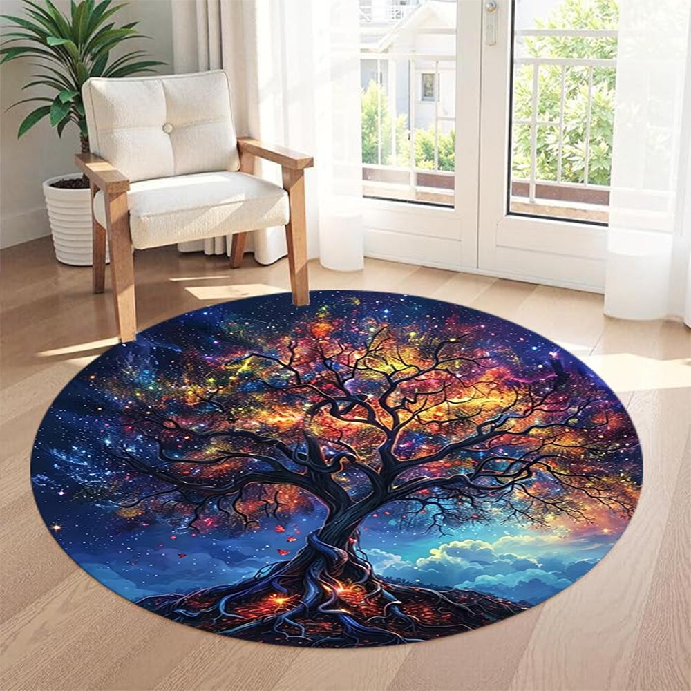 Tree Life Round Floor Mat Suitable for Dormitory Hallway Balcony Dining Room Antislip Round Carpet Office home decor Best for Christmas