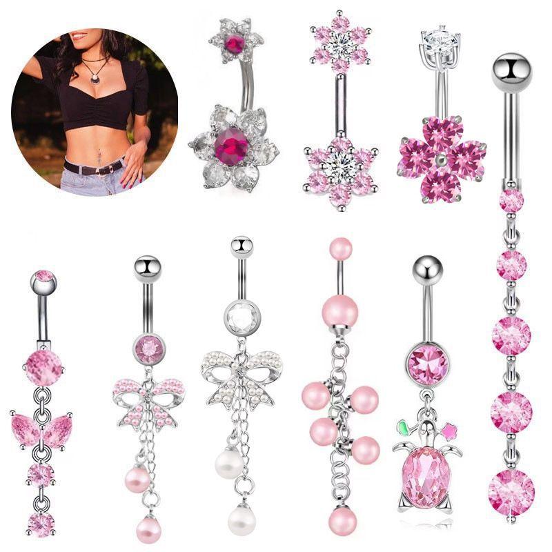Women Pink Zircon Belly Button Ring Fashion Novelty Navel Jewelry Sweet Jelly Pink