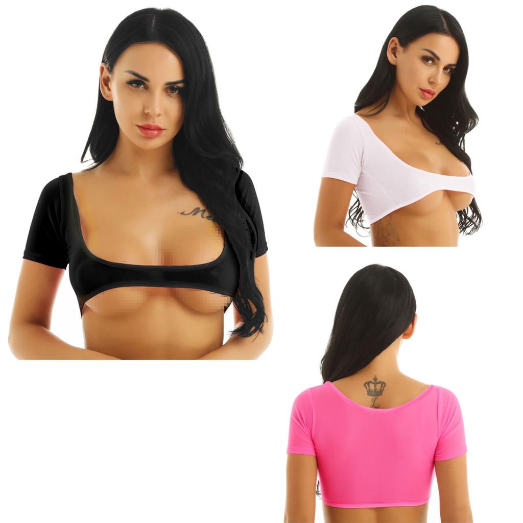 Sheer See Through Short Sleeve Crop Top Summer Sexy Short Tops Clubwear Dancewear