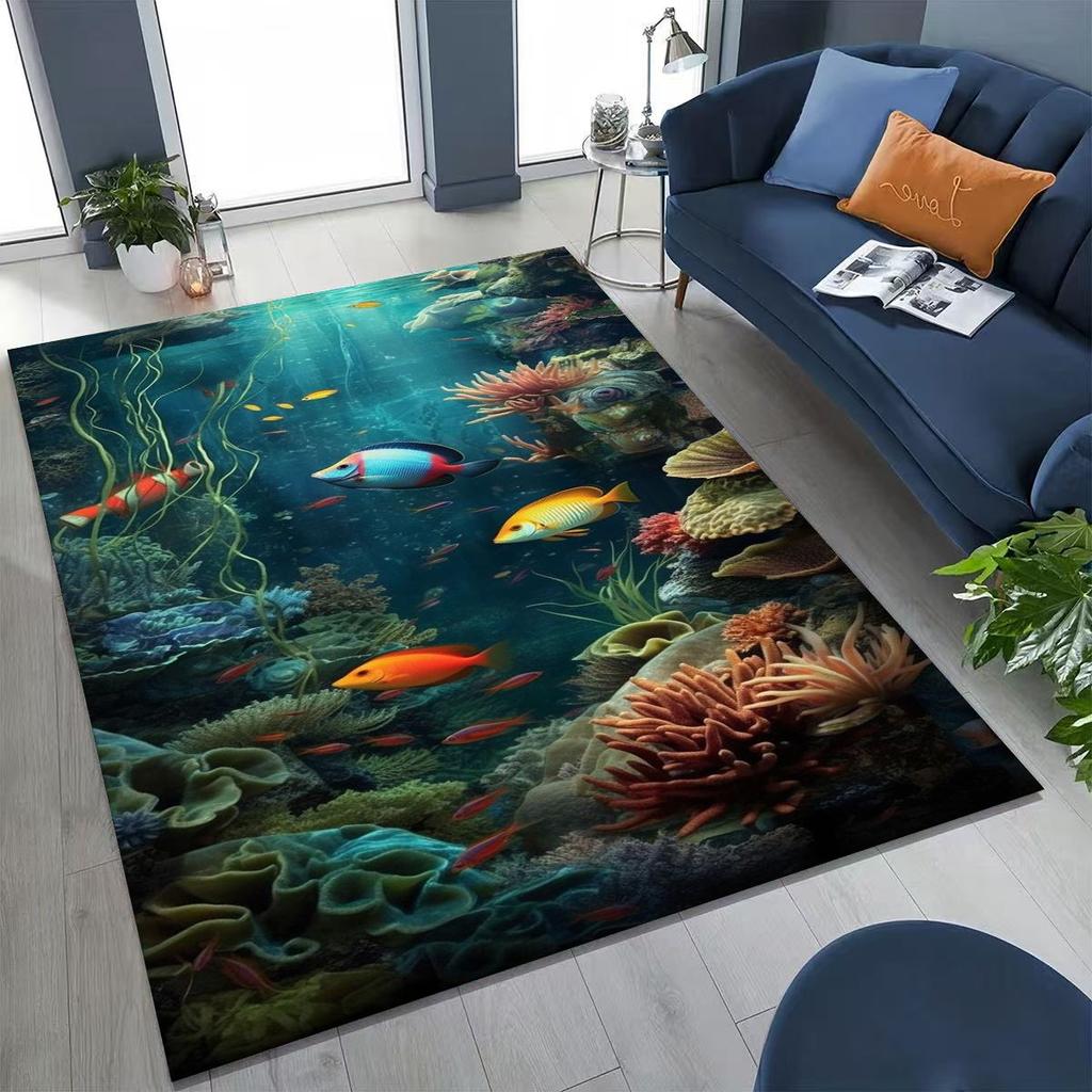 Underwater World Sea Dolphin Turtle Coral Rug for Bedroom Living Room Sofa Home Doormat Decor,Kids Non-slip Floor Mat