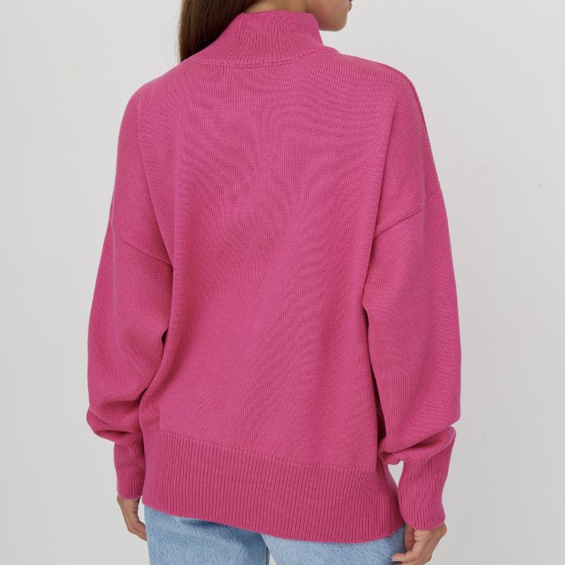 Женский свитер с высоким воротником, базовый мягкий красный вязаный топ с длинными рукавами, пуловер, классический однотонный винтажный зимний зимний свитер со стоячим воротником для женщин