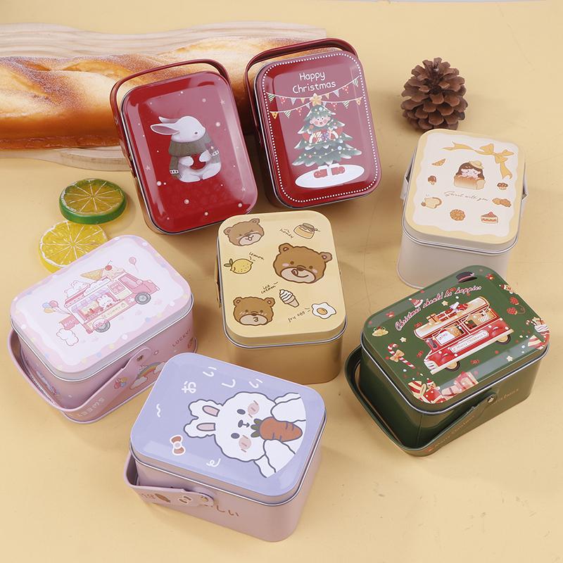 Рождественская жестяная коробка для печенья, подарочная упаковка, банка для конфет, контейнеры для хранения мультфильмов, сладкие праздничные принадлежности с ручкой