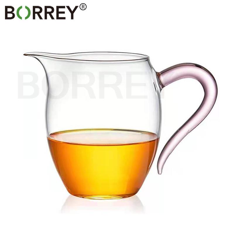BORREY 300ML Glass Teapot Fair Cup Cha Hai Heat-resisting Glass Teacup Mug With Handle Gongdao Cup Tea Ceremony Cup Puer Kettle