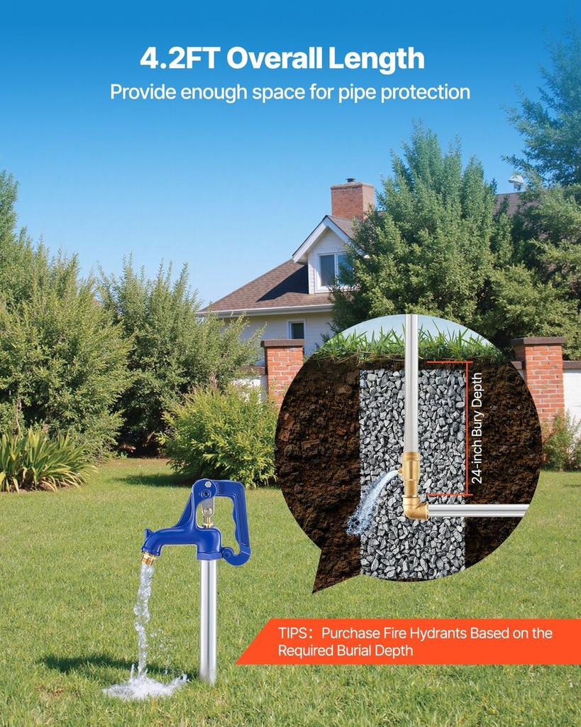 Frost Proof Yard Hydrant, 1280mm Freeze-Proof Outdoor Faucet with 609.6mm Bury Depth, G 3/4" Pipe Connection & Hose Coupling, No Lead Freezeless