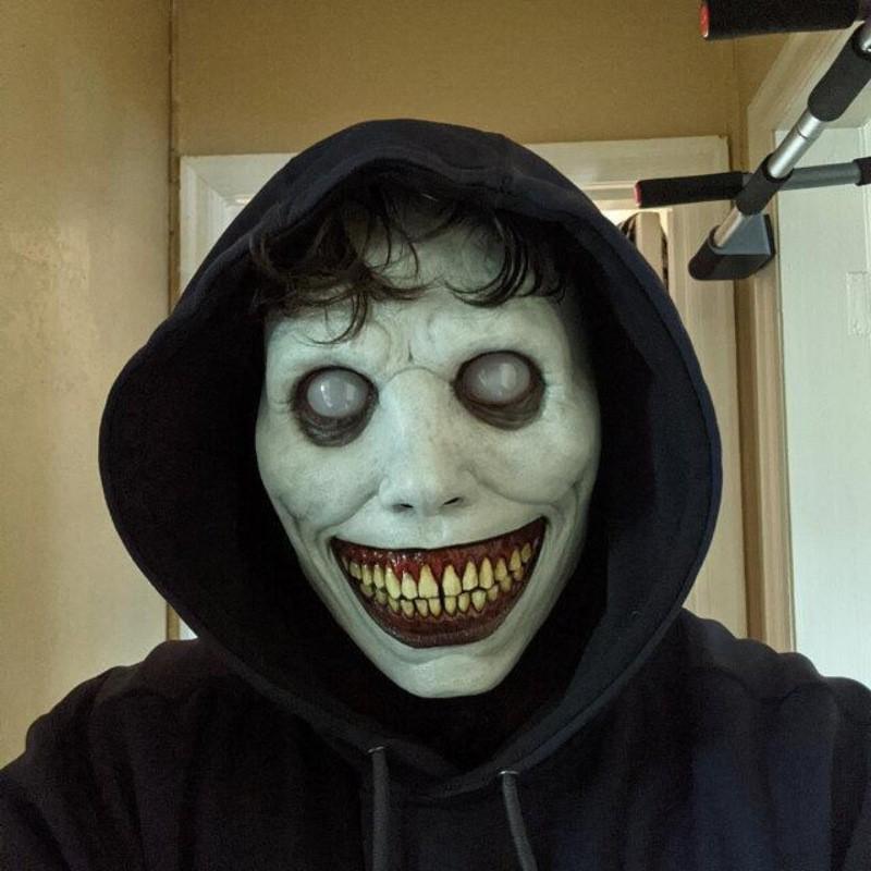 Exorcist Smiling White-Eyed Demon Latex Mask - New Style Halloween COS Horror Headgear
