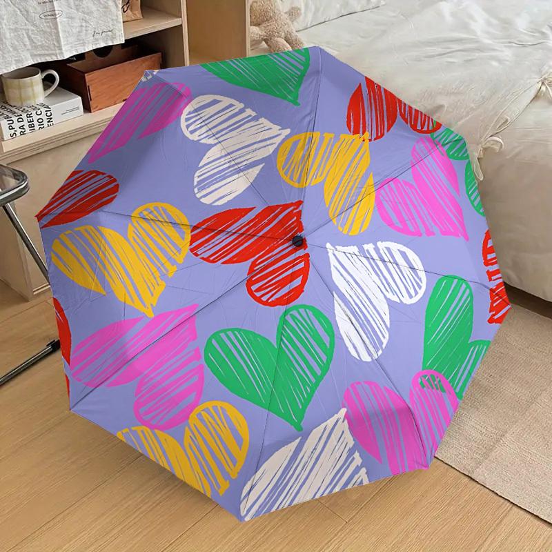 1pc Heart Print Automatic Open/Close Umbrella, 8-Rib Sturdy Frame, Umbrella for Travel, Everyday, Formal Events yy251126022
