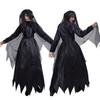 Женский комплект униформы ведьмы, демона и вампира на Хэллоуин, черное длинное платье, накидка с капюшоном, накидка с перчатками, вечерние карнавальный костюм