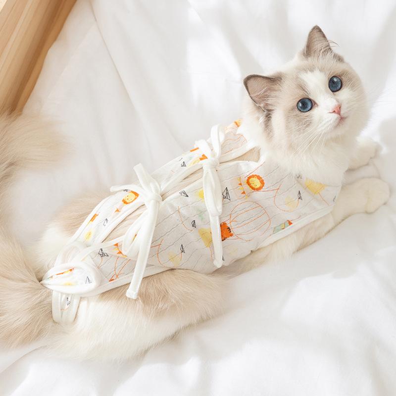 Pet All Seasons Universal Cartoon Cute Anti-licking Cat Adjustable Sterilization Suit Postoperative Protective Suit Female Cat Weaning Suit