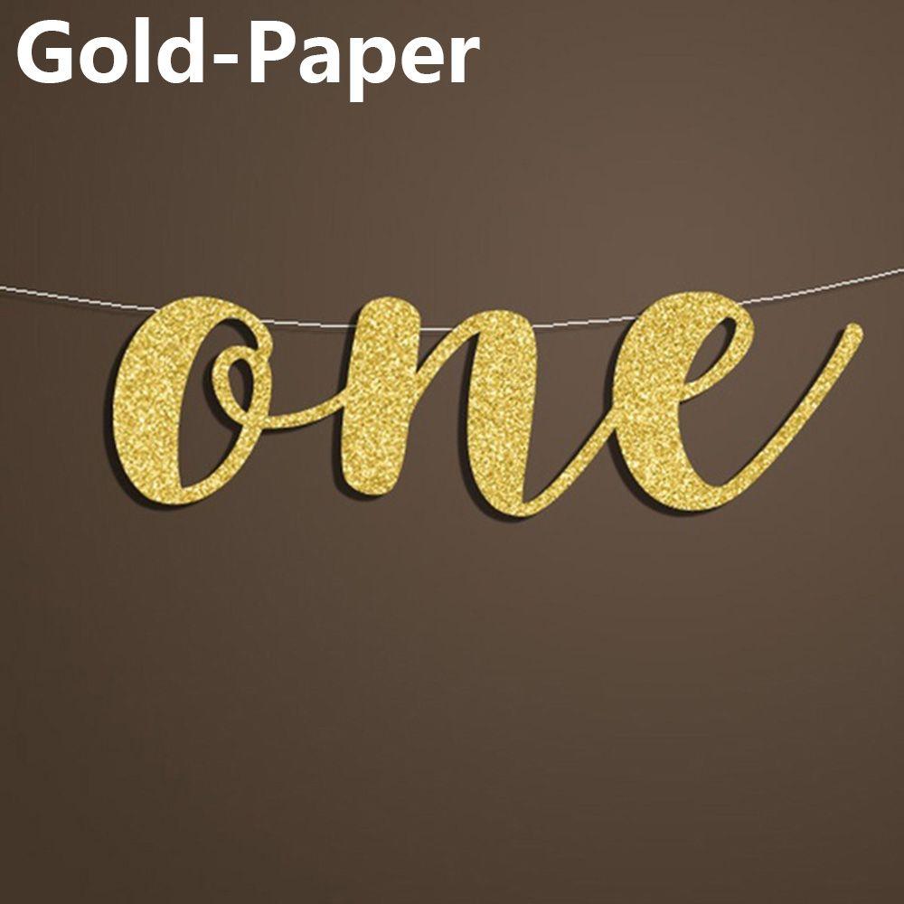 Prince Princess Gold Glitter ONE Hanging Flag 1st Birthday Party Decor Garlands Bunting Banner