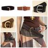 Suede Leather Waistband Rivet Western Cowboy Belt Adjustable Women Wide Belt  Pants Accessories