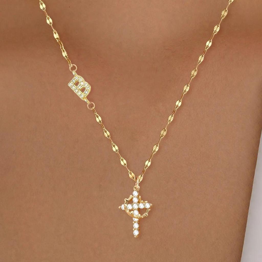Fashion Cross Letter Necklace For Women Versatile 26 Alphabet Pendant Choker Chain Daily Wear Jewelry Accessory Gift