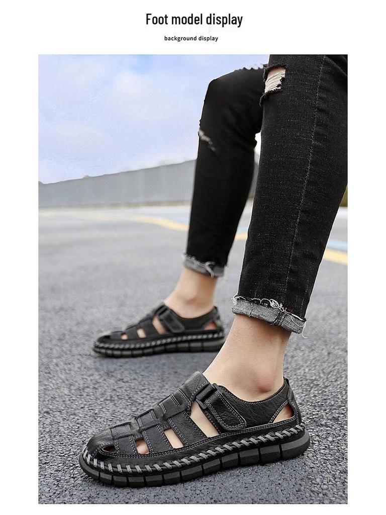 Мужские пляжные сандалии больших размеров в стиле ретро 2025 года: Летние слипоны с перфорацией, повседневные шлепанцы