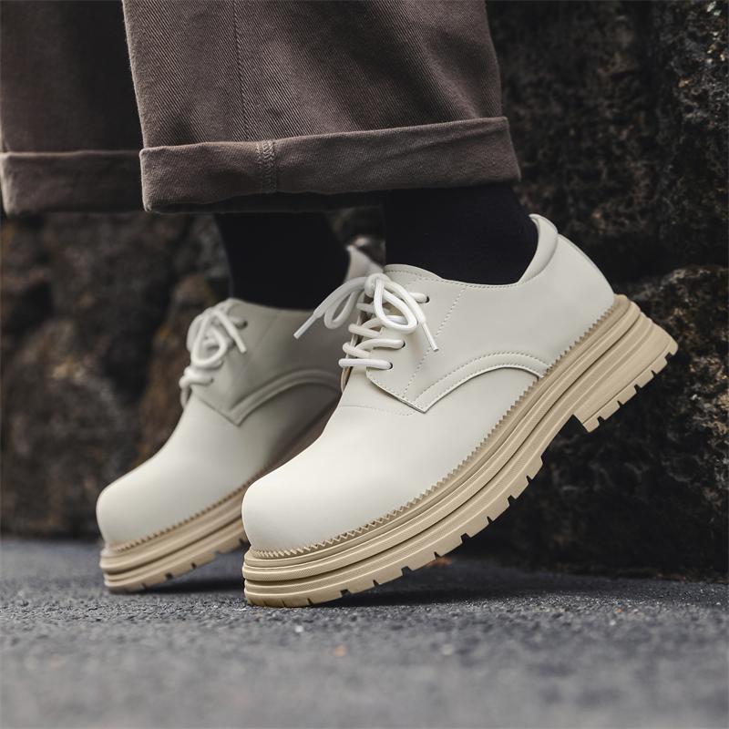 Модные повседневные туфли Дерби мужские кожаные туфли Модный минималистский дизайн Повседневные офисные туфли для отдыха на открытом воздухе для деловых вечеринок Туфли на толстой подошве Белые
