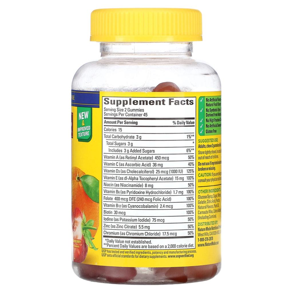 Nature Made Multi Gummies, Orange, Cherry and Mixed Berry, 90 Gummies