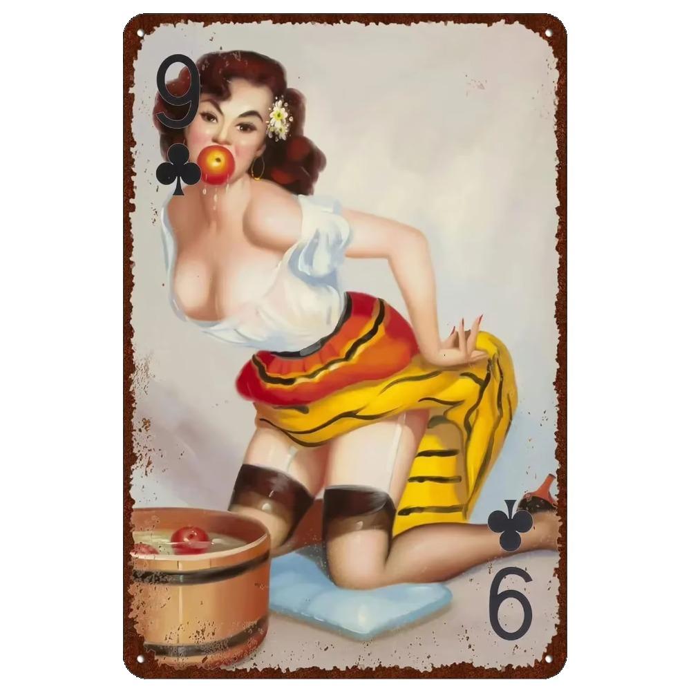 Преобразите свой интерьер с элегантностью: 1шт Винтажное металлическое настенное искусство, украшенное сексуальными женщинами, подойдет для любого бара