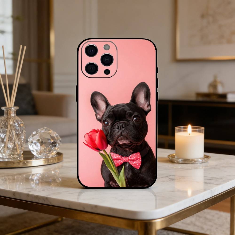 F-Frenchies Бульдог Собака Чехол для Телефона Для iPhone17,16,15,14,13,12 Plus,Max Мягкий Силикон Черный Чехол