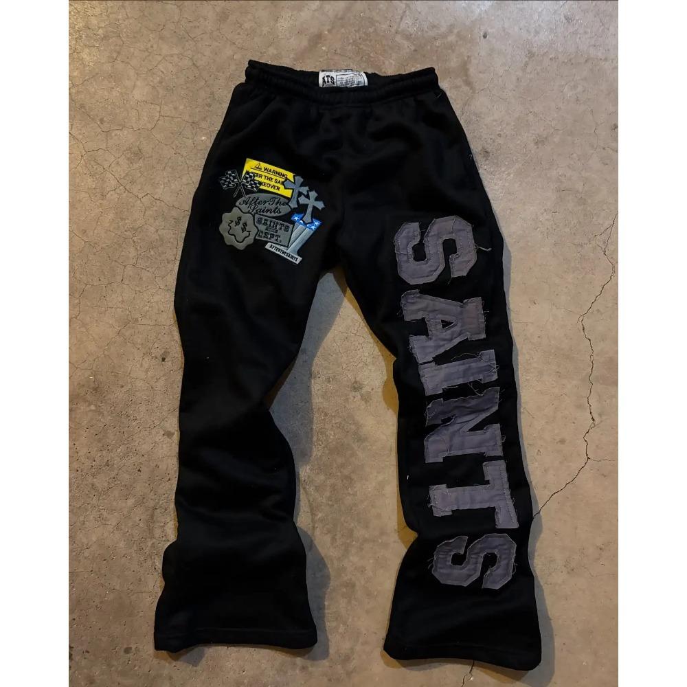 ZYLLO Y2K Уличная одежда Спортивные штаны Мужские Женские Хип-хоп Ретро Вышивка букв Соединение Повседневные штаны Эластичные Завышенная талия Джоггеры