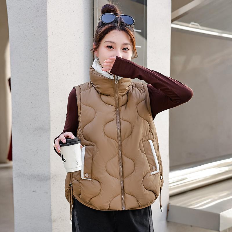 Stand-up collar solid color new simple commuter wind down cotton vest short thickened warm spring and autumn fashion vest