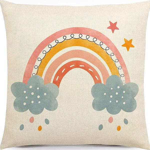 Modern Minimalist INS Rainbow Pillowcase Fresh Printed Linen Cushion Pillowcase Living Room Sofa