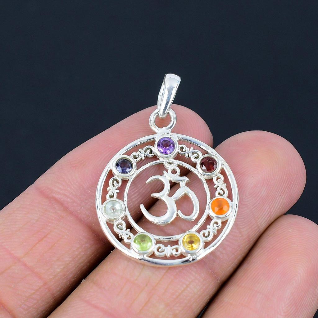 Подвеска из натурального камня семи чакр Ом Шивы, серебро 925 пробы, подвеска ручной работы, ювелирный подарок на День святого Валентина