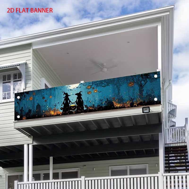 Halloween Witches Jack-O-Lantern Forest Night Fence Banner
