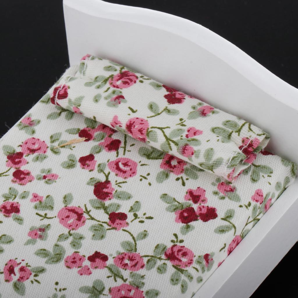 European 1:12 Dollhouse Furniture Wooden Single Bed Set for Doll House Bedroom Decoration, Kids