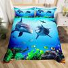 Dolphin Duvet Cover Set Cute Kawaii Wild Animals King Queen Full Size Polyester Bedding Set For Boys Girls Comforter Cover