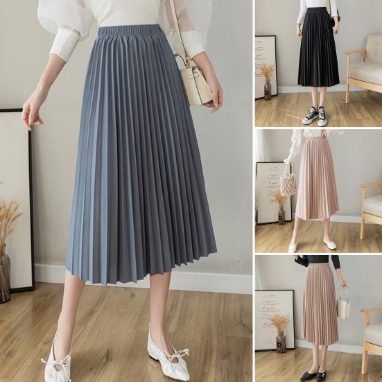 Женская плиссированная юбка, эластичная, высокая талия, однотонная юбка миди, мягкая, дышащая ткань, универсальный стиль, повседневная юбка