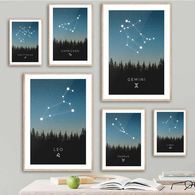 Настенные художественные принты созвездий, знаки зодиака, гороскоп, постер зодиака, астрология, холст, картина, скандинавский домашний декор, изображение для печати