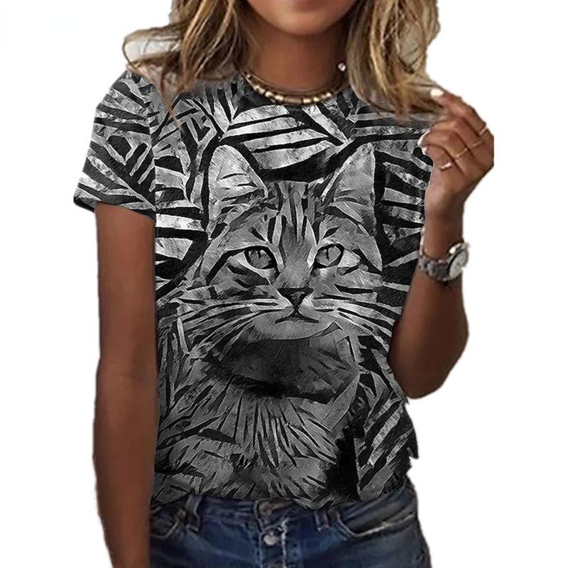 Женская футболка с Кавайным котиком, 3D-печать
