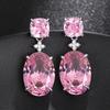 925 Sterling Silver Pink Cubic Zirconia Dangle Earrings for Women Simple Elegant Luxury Wedding Engagement Party Female Jewelry