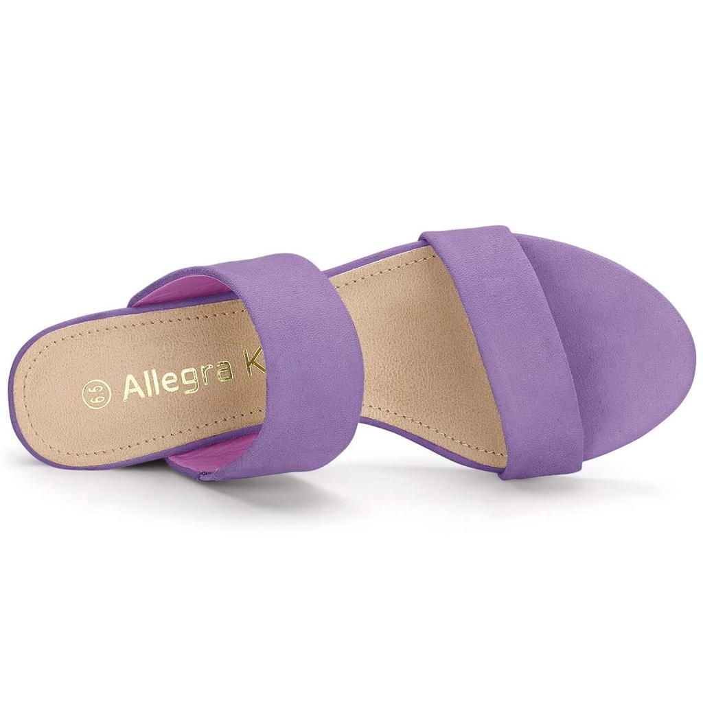 Allegra K Women's Open-Toe Slide Sandals with Block Heels, Purple, Size 24.5cm