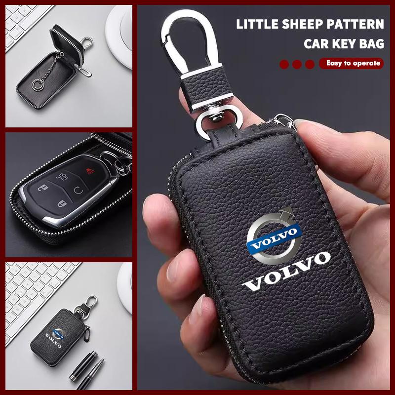 Leather Car Key Case Cover Wallet Keychain Zipper Srtorage Bag For Volvo V40 V60 C30 C70 S60 S80 S90 XC40 XC60 XC70 XC90 T6