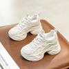 9cm Genuine Leather  Women Casual Shoes White Platform Wedge Hidden Heel Shoes White Chunky Sneakers Vulcanize Skateboard