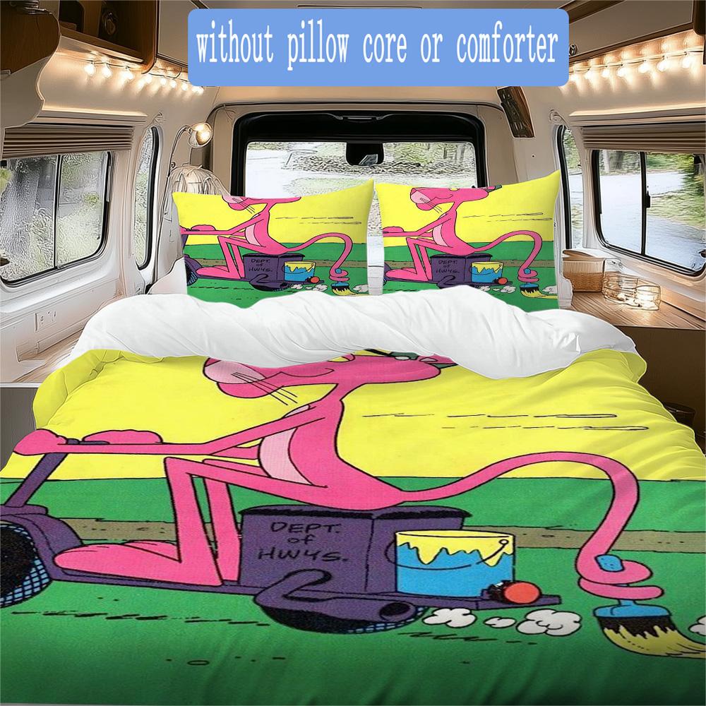 Pink Panther Pattern Bedding,Quilt Set Quilt Cover Pillowcase Home Birthday Gift (1*duvet cover+2*pillowcase,without core)XSJT0917302