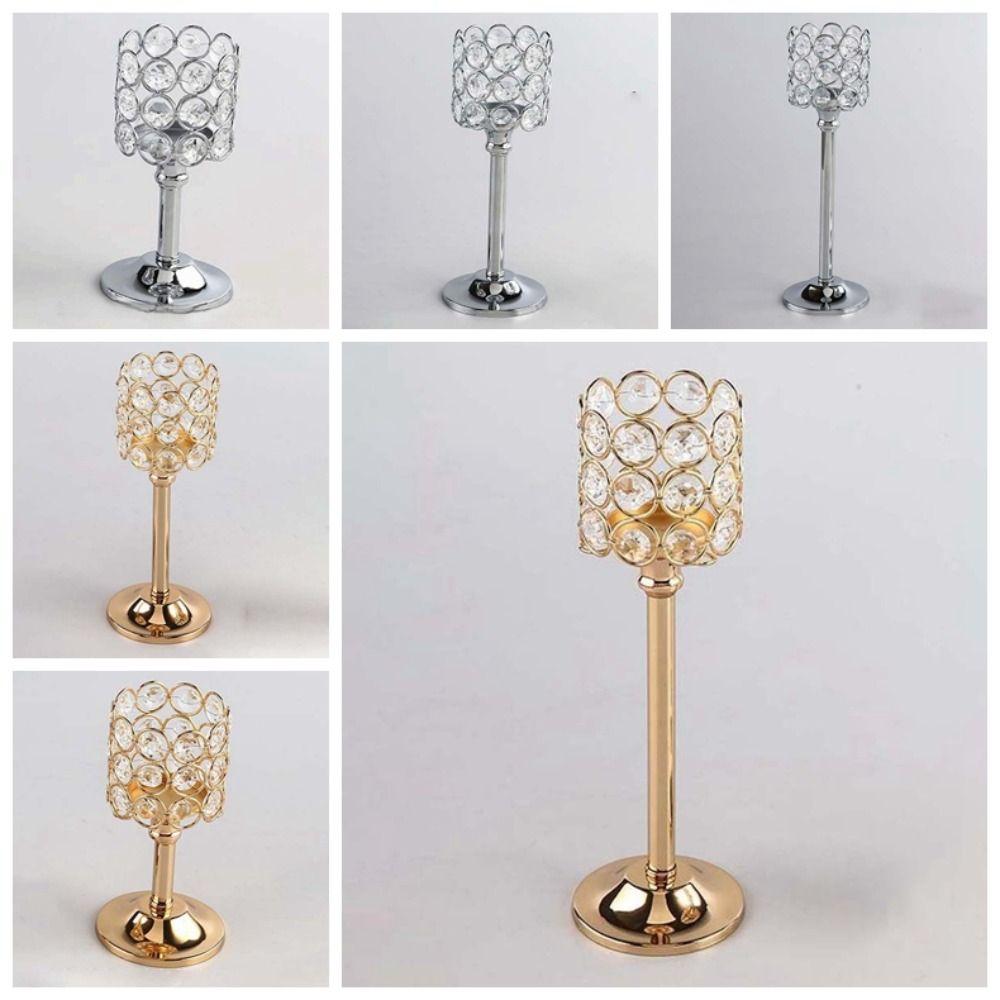 Metal Crystal Candle Holder Hollow Craft Candelabra Wedding Venue Floral Arrangements
