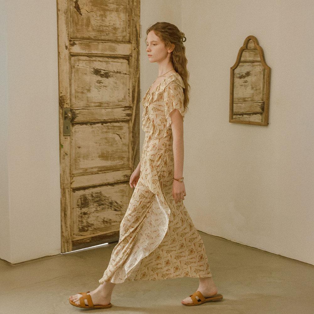 Peulaudeumali Pm_Paisley Ruffle Maxi Dress_Beige