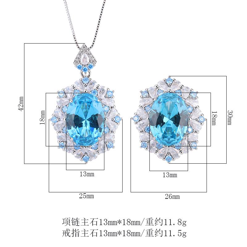 Luxury EYIKA Simulation Aquamarine Pendant Necklace Ring for Women Lab Diamond Wedding Party Fine Jewelry Set