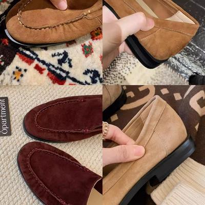 Версия из овчины~ кожаные круглые остроносые овчины на плоской подошве лоферы слипоны одинарная обувь женская
