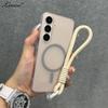 Матовый Чехол-Ремешок Магнитный для Samsung Galaxy S25 S26 Ultra S22 S23 S24 Plus S21 FE A55 A56 A16 A17 Ремешок на Запястье Жесткая Крышка