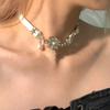 Metal Y2K Star Choker Exaggerate Buckle Pearl Pendant Necklace Collarbone Chain Women  Daily