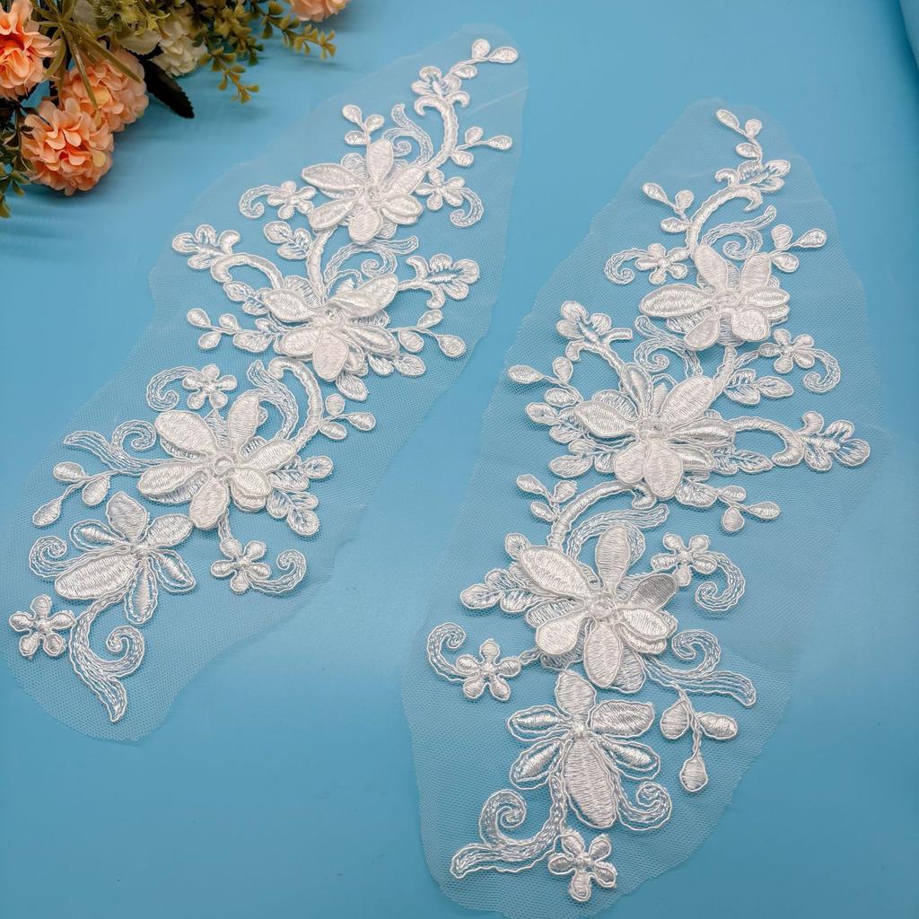 Handmade White Embroidered Lace Car Bone Three-Dimensional Lace Performance Dress Wedding Hem Cloth Sticker Clothing Pair Flower Accessories