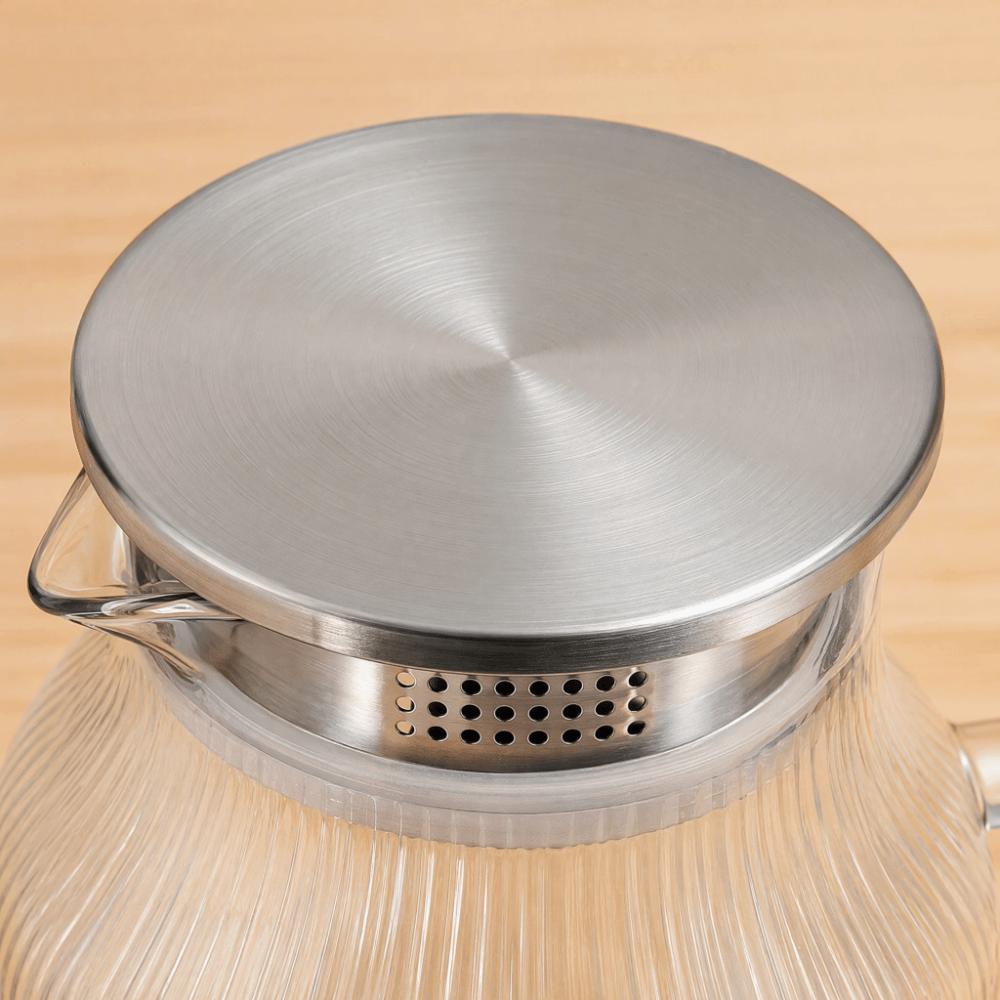 with Lid Glass Teapot Jug 2L Cold Water Glass Kettle Ribbed Glass Water Pitcher Tea Brewing